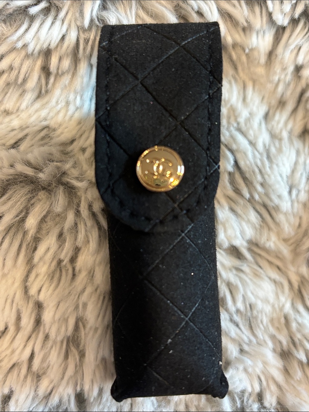 Chanel Velvet Lipstick Case-Luxury Quilted Black with Gold Button